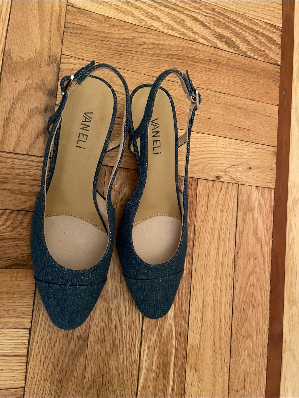 Vaneli Denim Pointed Slingback Pumps in Denim